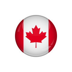 Flag of Canada. A round button with a glare. Round Flag emblem.