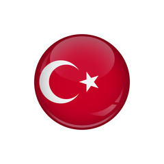 Flag of Turkey. A round button with a glare. Round Flag emblem.