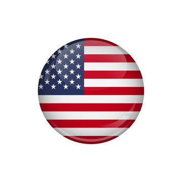 Flag of USA. A round button with a glare. Round Flag emblem.