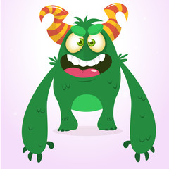 Happy green monster. Vector Halloween  monster character smiling and waving. Vector solated on light background