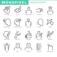 Flat thin line Icons set of Diseases and Symptom. Pixel Perfect Icons. Simple mono linear pictogram pack stroke vector logo concept for web graphics.