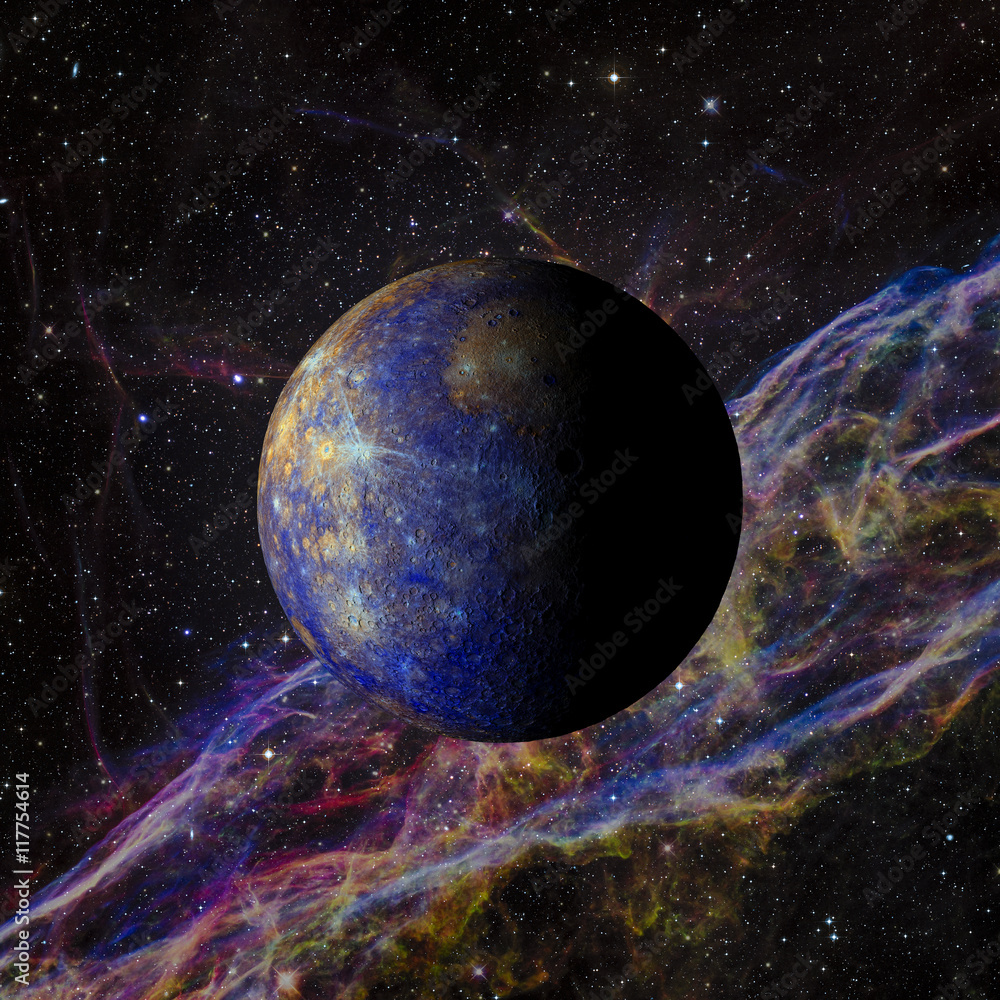 Wall mural solar system planet mercury on nebula background 3d rendering. elements of this image furnished by n