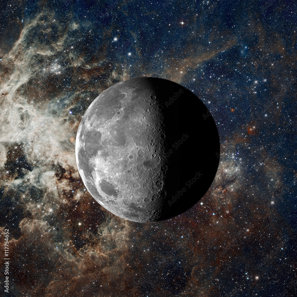 Wall mural moon on nebula background. elements of this image furnished by nasa