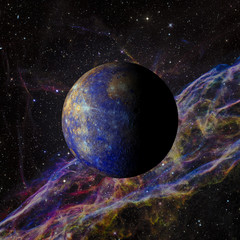 Solar system planet Mercury on nebula background 3d rendering. Elements of this image furnished by NASA