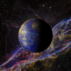 Naklejka premium Solar system planet Mercury on nebula background 3d rendering. Elements of this image furnished by NASA