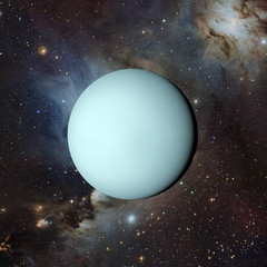Fototapeta premium Solar system planet Uranus on nebula background 3d rendering. Elements of this image furnished by NASA