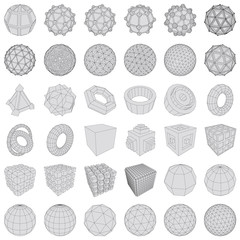 Futuristic 3d icons. Set of 3d infographic elements and symbols for user interface.