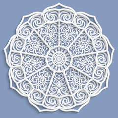 Lace 3D mandala, decorative flower,   lace doily, decorative  snowflake,  lace pattern, arabic ornament, indian ornament, embossed pattern, vector
