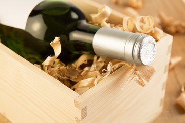 Wine bottle in wooden box
