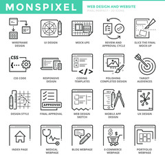 Flat thin line Icons set of Web Design and Websites. Pixel Perfect Icons. Simple mono linear pictogram pack stroke vector logo concept for web graphics.