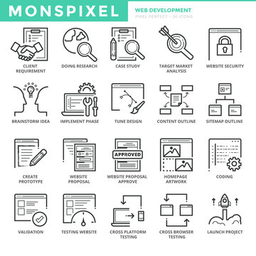 Flat Icons set of Web Development. Pixel Perfect Icons. Simple pictogram pack vector logo concept for web graphics.