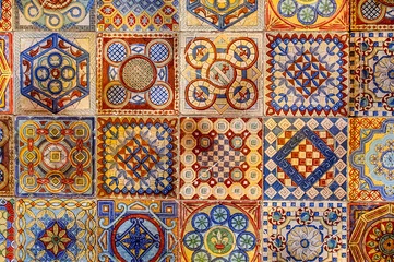 Crédence de cuisine en verre imprimé moyen-Orient Asian tiles with traditional patterns