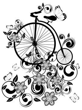 Old Bicycle and Floral Ornament