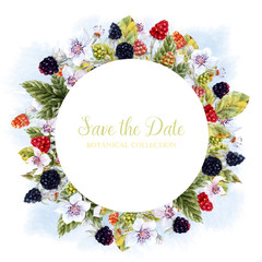 Watercolor round berry frame