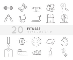 Flat thin line Icons set of Fitness Workout. Simple mono linear pictogram pack stroke vector logo concept for web graphics.