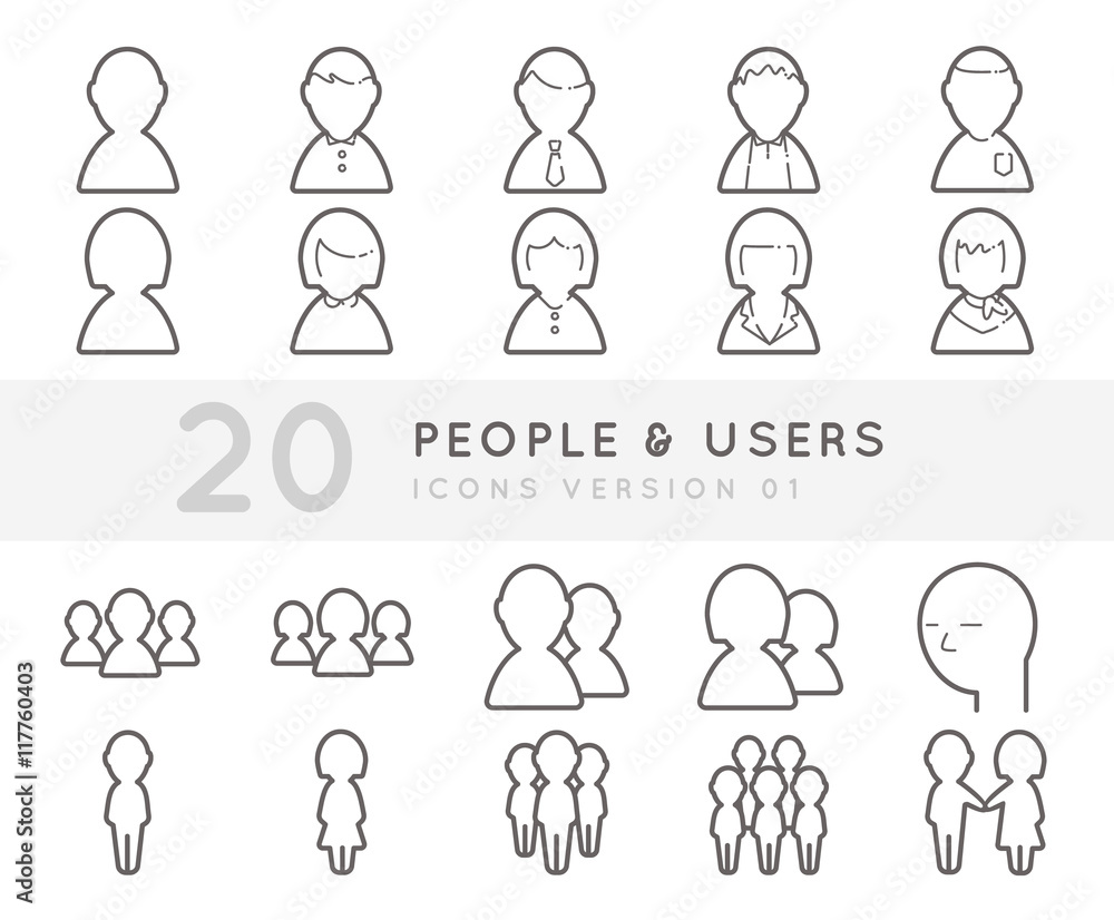 Poster flat thin line icons set of people and users. simple mono linear pictogram pack stroke vector logo c