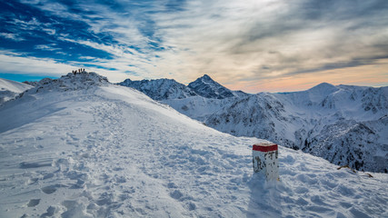 Fototapeta na wymiar Country border in the mountains in winter, Poland, Slovakia
