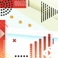 Obraz premium Geometric symbols background memphis for fashion. Pattern abstract elements, for postcards, cards, poster design. Style hipster modern retro cover