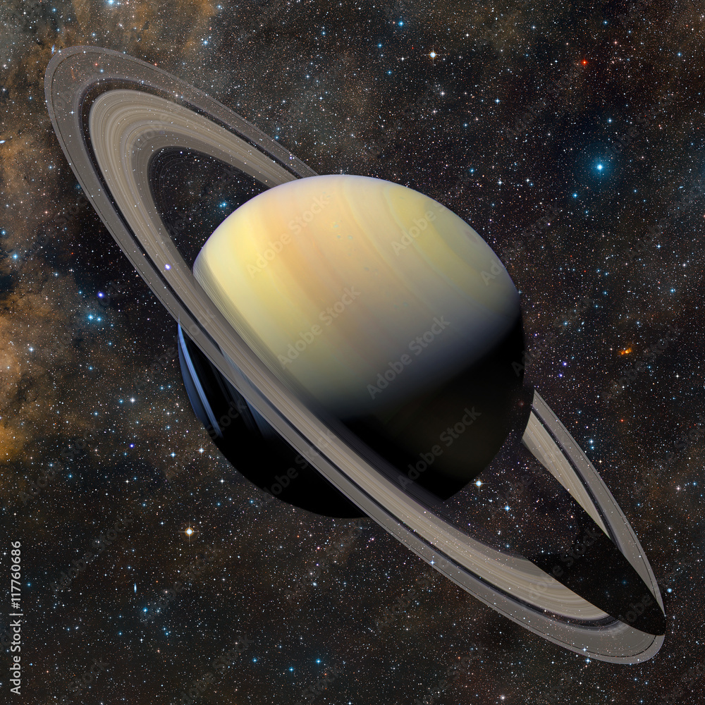 Wall mural solar system planet saturn on nebula background. elements of thi