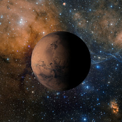 Solar system planet Mars on nebula background 3d rendering. Elem