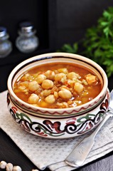 Moroccan harira soup in traditional bowls