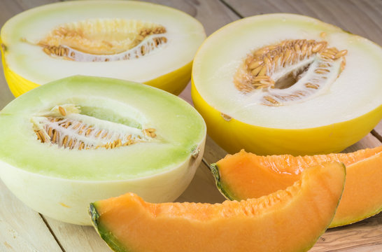 Halves of variety of melons.