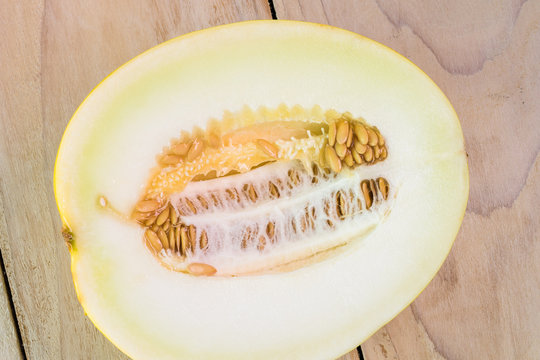 Half of golden honeydew melon.