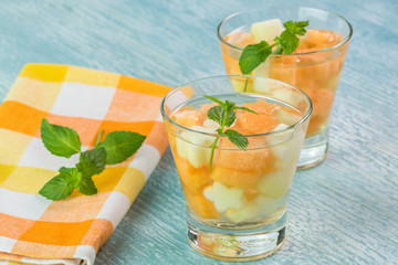 Glasses of melon mint infused water.