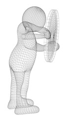 man looking through a magnifying glass