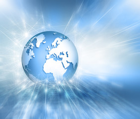 Best Internet Concept of global business. Globe, glowing lines on technological background. Electronics, Wi-Fi, rays, symbols Internet, television, mobile and satellite communicationsblue blur