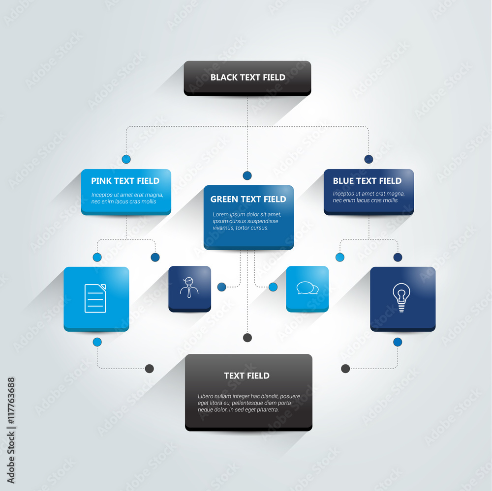 Wall mural infographics flowchart. colored shadows scheme.