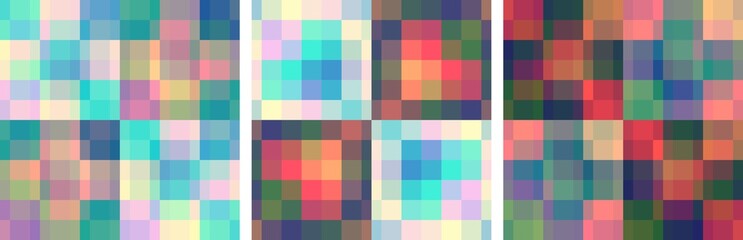 Set of seamless checkered pattern. Vector illustration. Multicolor abstract background. Colorful fashion design.