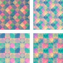 Vector set of seamless geometric backgrounds. Colorful abstract patterns can be used for business cards, textiles, wallpaper, packaging, wrapping paper. 