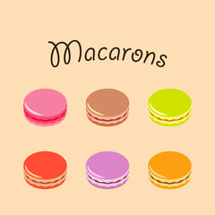 Colorful macaroons flavors vector.