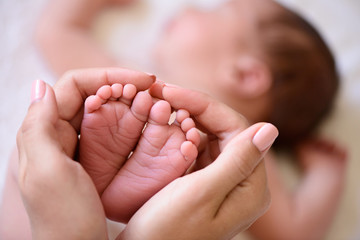 Fototapeta tiny foot of newborn baby obraz