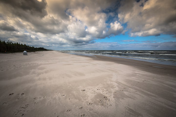 A view of beautiful sandy beach in Leba town, Baltic Sea, Poland