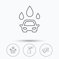 Car wash icons. Cleaning station linear signs.