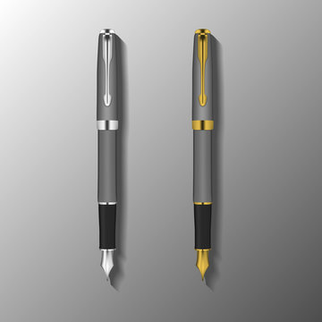 fountain pen illustration. template of fountain pen with silver and gold color elements. vector illustration.