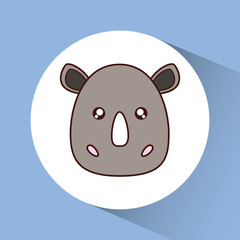 Cute animal design represented by kawaii rhino icon over circle. Colorfull and flat illustration. 