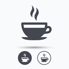 Coffee cup icon. Hot tea drink sign.