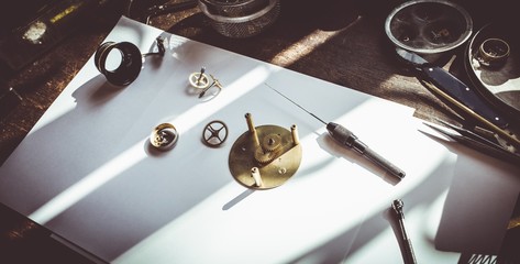 Old clock disassembled for repair