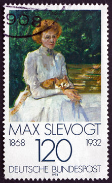 Postage stamp Germany 1978 Lady with Cat, by Max Slevogt