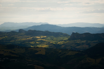 Fototapeta premium Modern San Marino Suburban districts and Italian hills view from