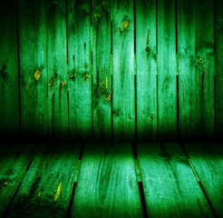 Wooden wall and wooden floor colorful interior