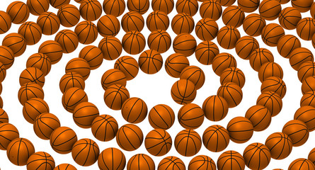 Many basketballs arranged in a spiral