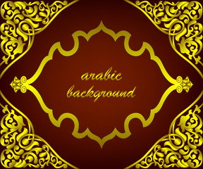 Background with symmetrical floral golden pattern in Arabian style. Vector illustration.