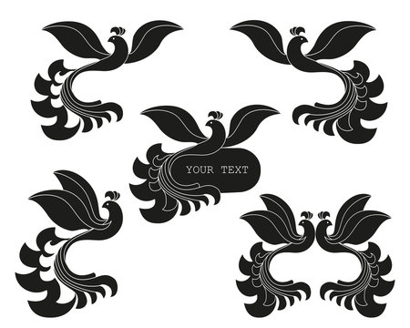 Vector set of abstract silhouette of the bird. The template for logos, signs, labels.