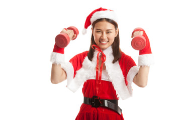 Asian Christmas Santa Claus girl and  dumbbells.