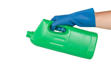 Hand with Glove Using Detergent for Cleaning