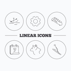 Boating, horseback riding and bobsled icons.